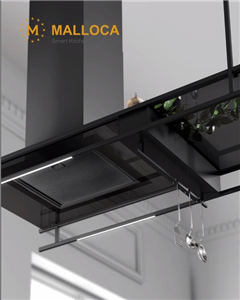 Máy hút mùi đảo Malloca INDUST K140B / Ngang 140cm, lắp áp trần, kính đen